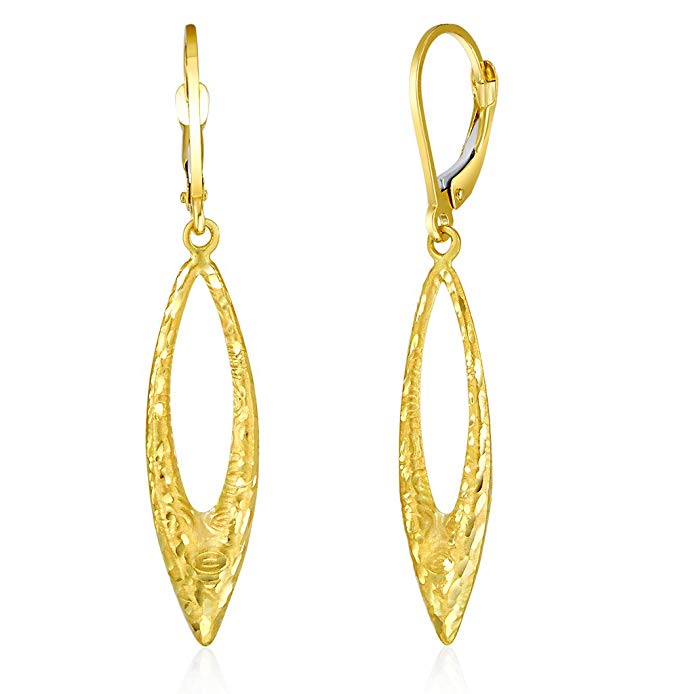 Wellingsale Ladies 14k Yellow Gold Diamond Cut Polished Dangle Hanging Drop Earrings (45 x 8 mm)