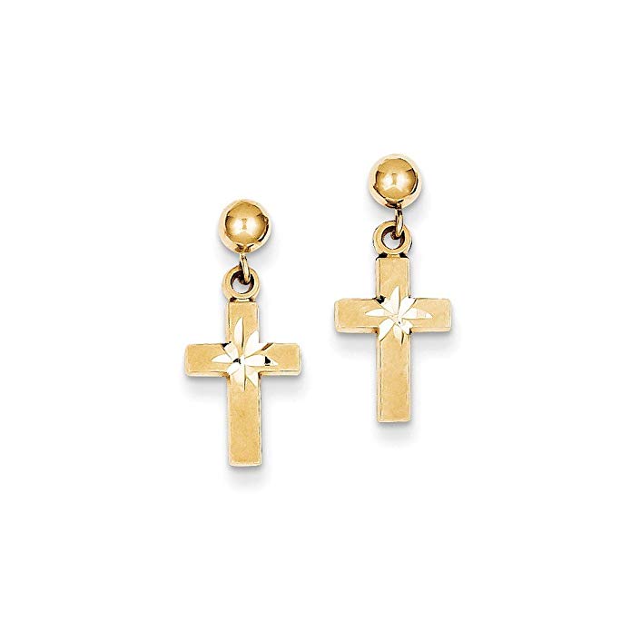 14k Gold Dangle Cross Earrings (0.79 in x 0.31 in)