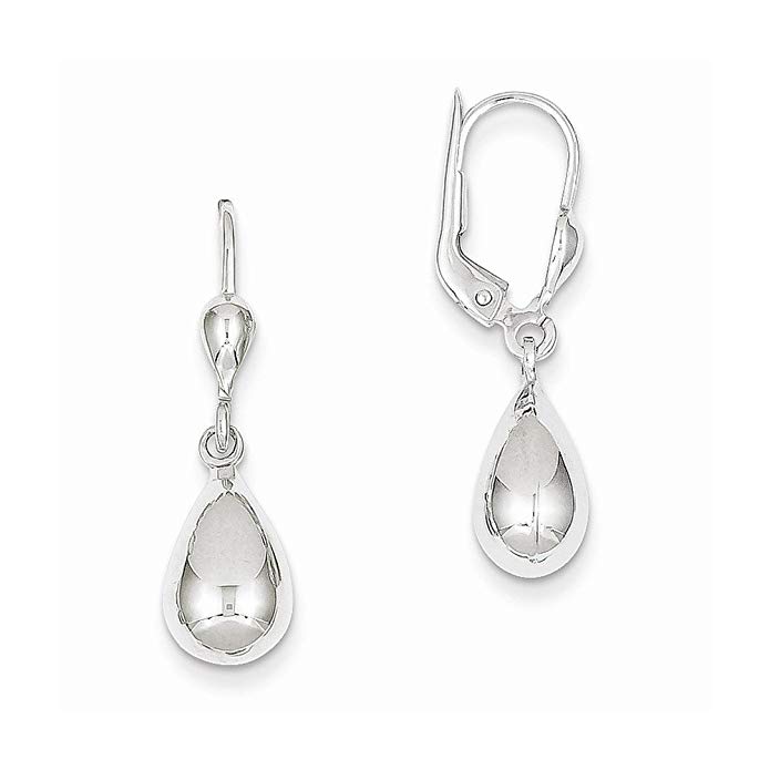 14k Gold White Gold Polished Dangle Leverback Earrings (1.14 in x 0.28 in)