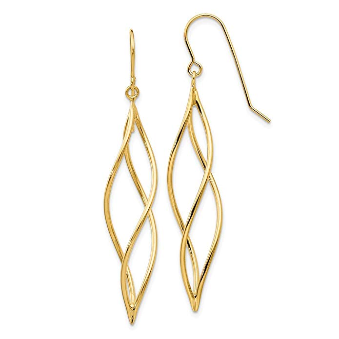 14k Polished Long Twisted Dangle Earrings, 14 kt Yellow Gold