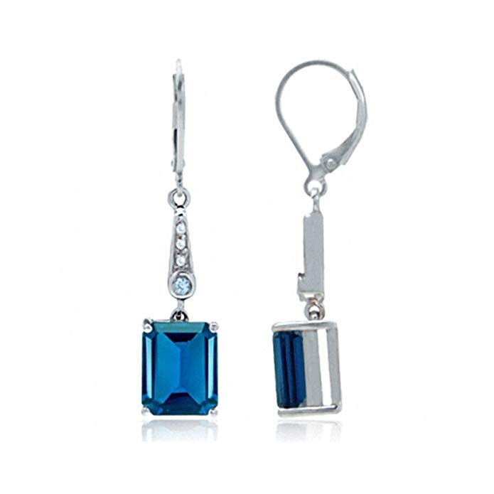 7.16ct. Genuine London Blue Topaz 925 Sterling Silver Leverback Earrings