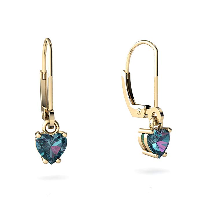 14kt Gold Lab Alexandrite 5mm Heart Lever Back Earrings