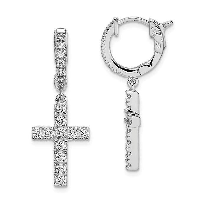 925 Sterling Silver Cubic Zirconia Cz Hinged Hoop Drop Dangle Chandelier Cross Religious Earrings Ear Hoops Set Fine Jewelry For Women Gift Set