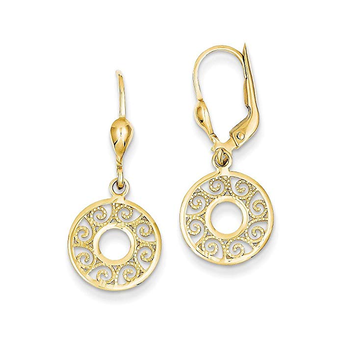 14k Yellow Gold Leverback Filigree Earrings