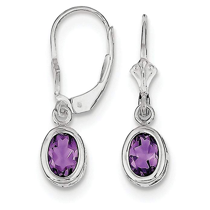 Sterling Silver 7x5mm Oval Amethyst Leverback Earrings - JewelryWeb