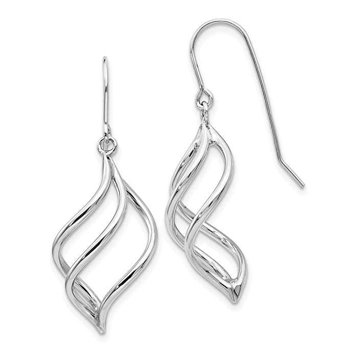 14K White Gold Swirl Dangle Earrings (1.5IN x 0.5IN)