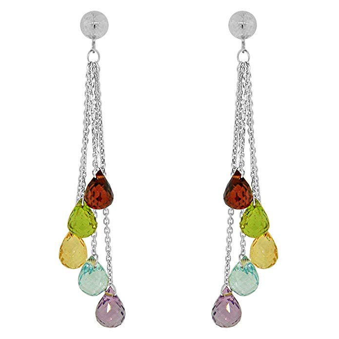 14k White Gold, Colorful Strands Dangling Drop Earring Created CZ Crystals