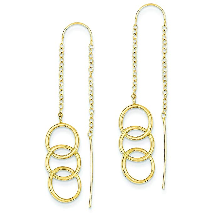 14K Gold Triple Circle Threader Earrings Jewelry