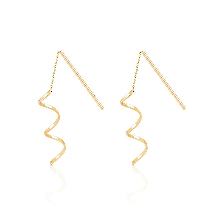 Beautiful 14K Yellow Gold Single String Twisted Earrings for Women and Girls