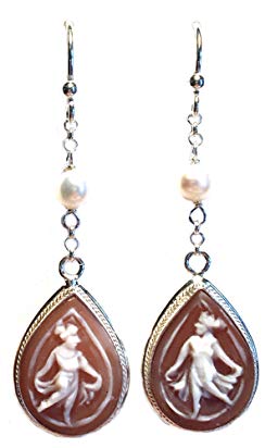 Ballerina Earrings Master Carved, French Wire Sterling Silver Natural Pearl Italian