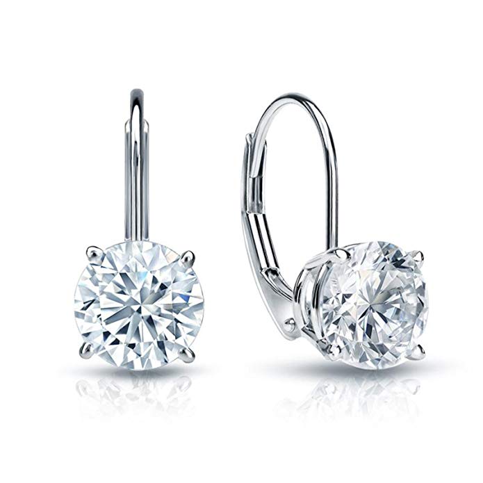 3.0 CT BRILLIANT ROUND CUT Simulated Diamond CZ Solitaire DROP DANGLE LEVERBACK EARRINGS 14K WHITE GOLD