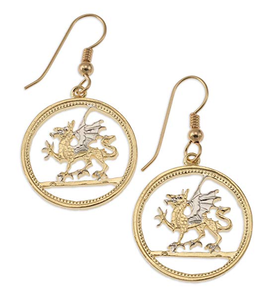 Welsh Dragon Earrings,wales One Pound Hand Cut