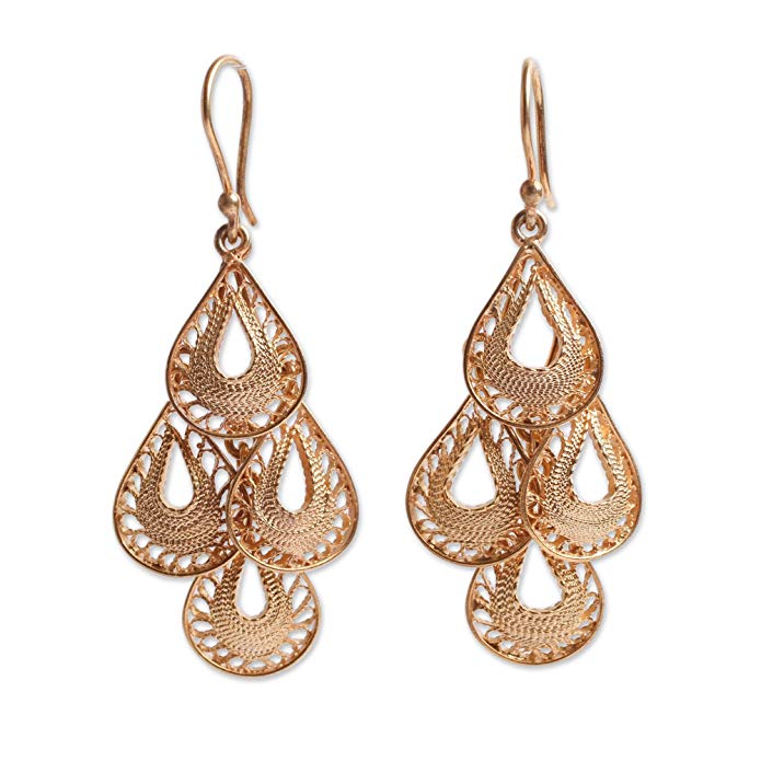 NOVICA 21k Yellow Gold Plated .925 Sterling Silver Chandelier Earrings 'Raindrop Cascade'