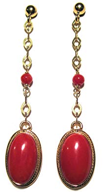 Coral Earrings Natural, Italian Coral Cabochons, Post Back, Dangle, Sterling Silver 18k Gold Overlay