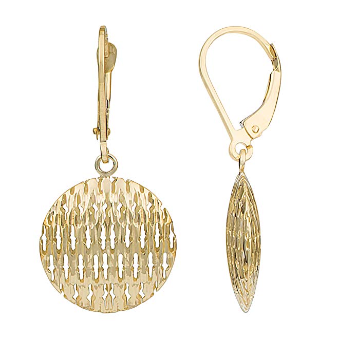 14k Yellow Gold Puffed Discs Leverback Earrings