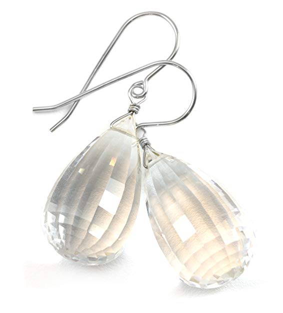 Clear Quartz Earrings Fancy Faceted Round Fat Large Pear Shaped Drops