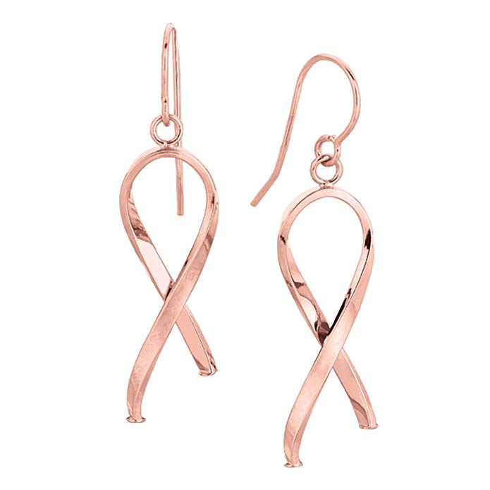 14k Rose Gold Breast Cancer Awareness Ribbon Dangle Earrings