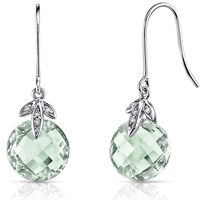 14 Karat White Gold Double Checkerboard 6.50 Carats Green Amethyst Diamond Earrings