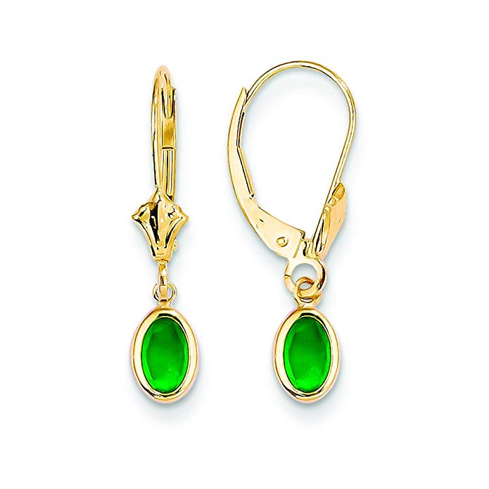 14k 6x4 Oval Bezel May/Emerald Leverback Earrings