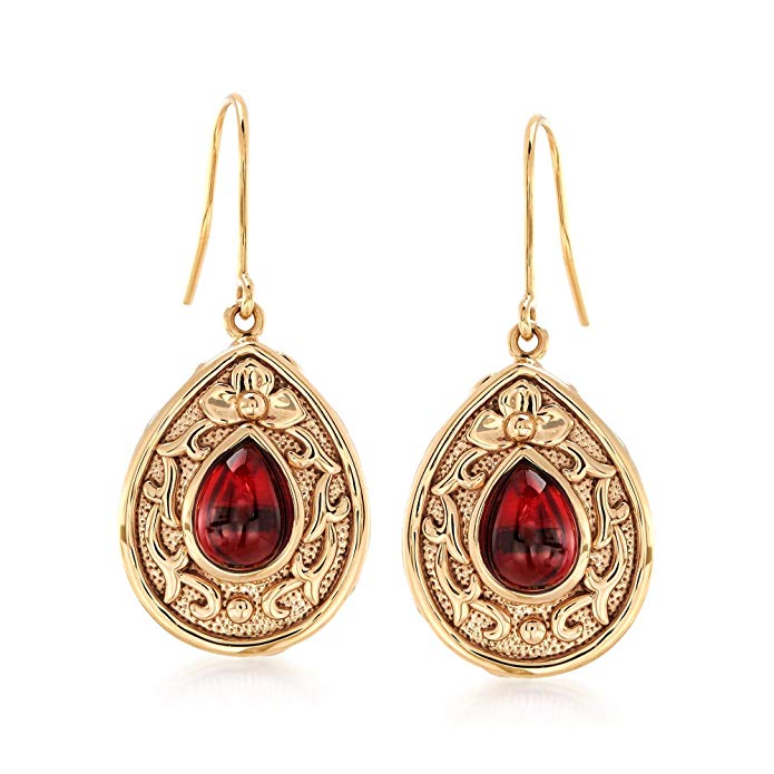 Ross-Simons 4.30 ct. t.w. Garnet Floral Scroll Drop Earrings in 14kt Yellow Gold