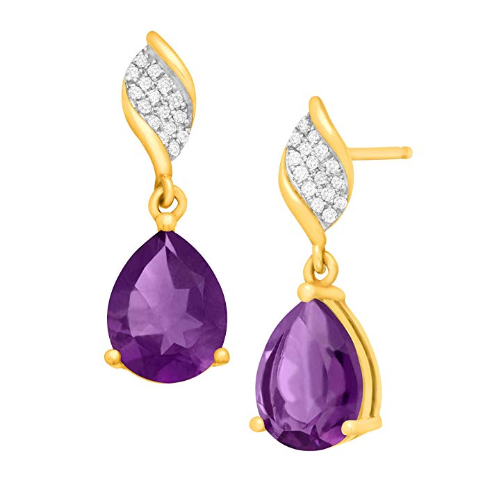 3 1/8 ct Natural Amethyst Drop Earrings with Diamonds in 10K Gold