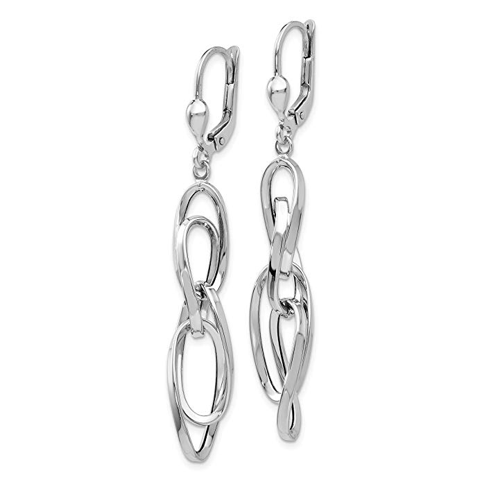 14K White Gold Polished Dangle Leverback Earrings (2IN Long)