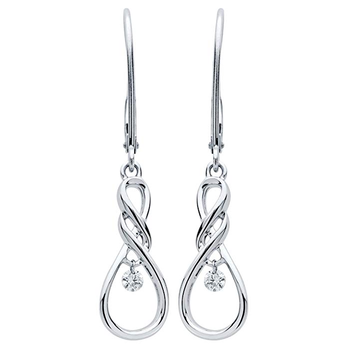 925 Sterling Silver Dancing Diamond Infinity Twist Dangle Earrings (.08 cttw, I Color, I1 Clarity)