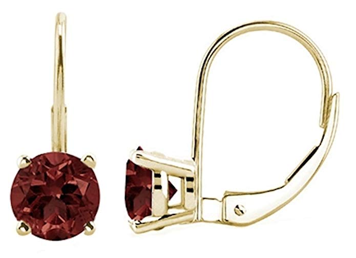 14k Yellow Gold Round 8mm Garnet Lever-Back Earrings