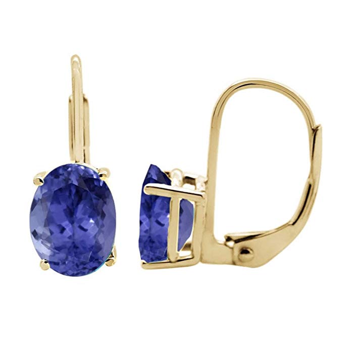 1.30 Ct.Ttw 7x5MM Oval Created Tanzanite Leverback Earrings In 14K Yellow Gold