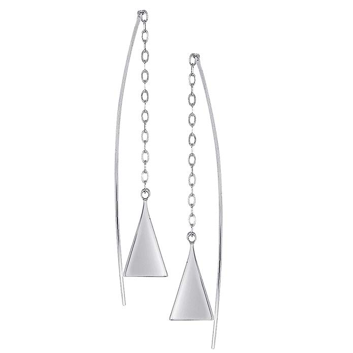 14K White Gold Or Rose Gold Hand Made Pyramid Threader Drop Earrings