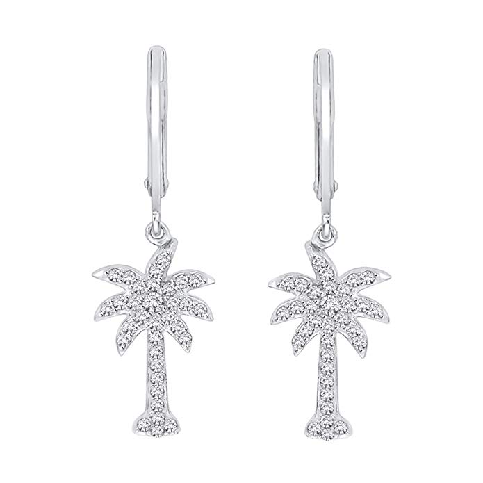 Lever Back Diamond Palm Tree Earrings in 14K Gold (1/3 cttw) (Color GH, Clarity I2-I3)