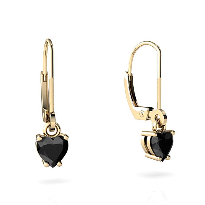 14kt Gold Black Onyx 5mm Heart Lever Back Earrings