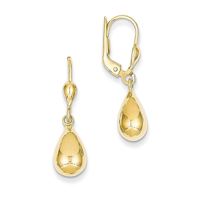 14k Gold Polished Fancy Dangle Leverback Earrings (1.14 in x 0.28 in)