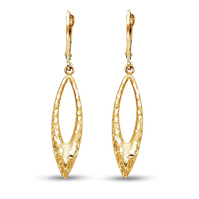 14k Yellow Gold Diamond-Cut Dangle Hanging Drop Earrings (45 x 8 mm)