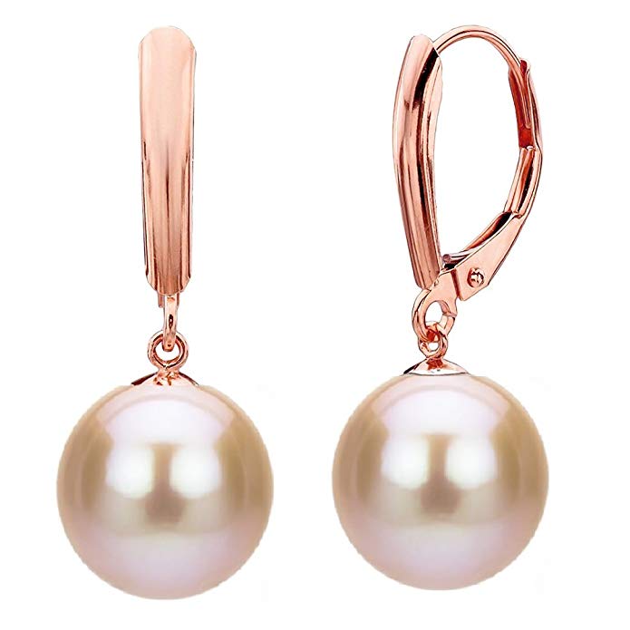 14k Rose Gold Lever-back Pink Cultured Freshwater Pearl Earrings for Women