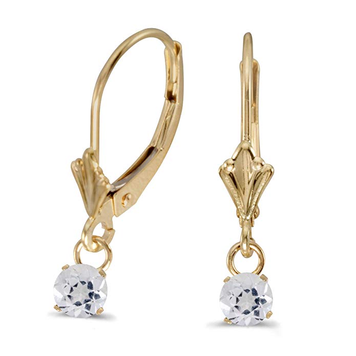 10k Yellow Gold 5mm Round Genuine White Topaz Lever-back Earrings