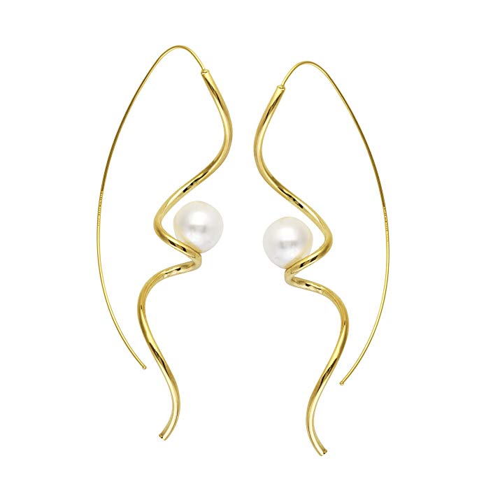 14k Yellow Gold Swirl Earrings with Cultured Freshwater Pearls - Hawley Street