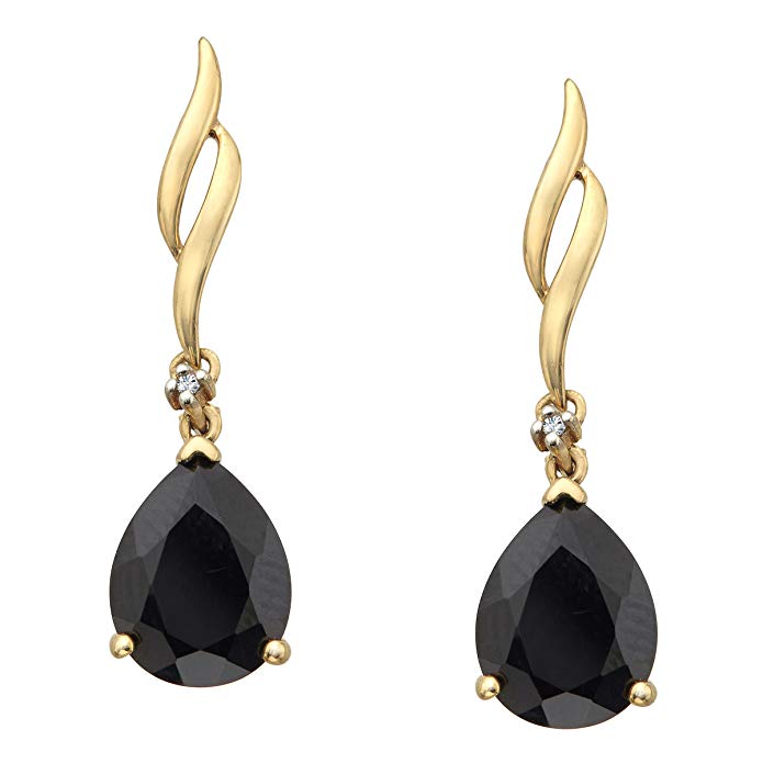 3 1/5 ct Onyx Drop Earrings with Diamonds in 10K Gold