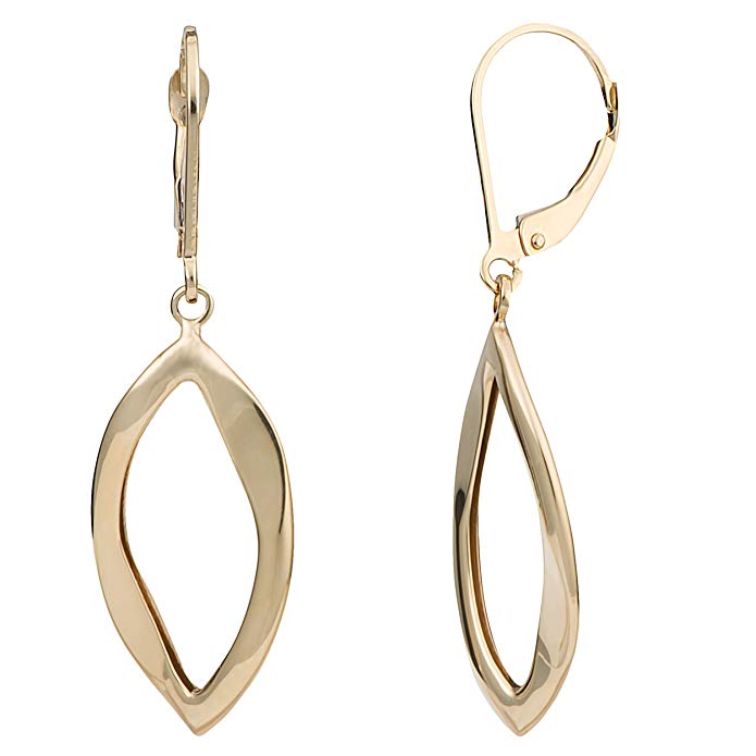 14k Yellow Gold Marquise Leverback Earrings