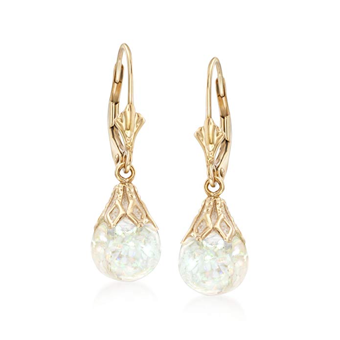 Ross-Simons Floating Opal Drop Earrings in 14kt Yellow Gold