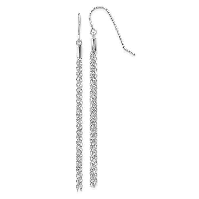 14k White Gold 2.6IN Long D/C Chain Wire Dangle Earrings