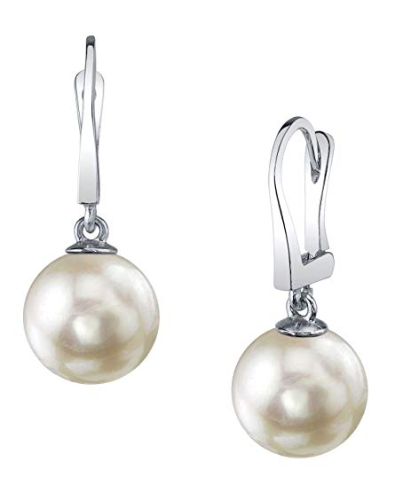 THE PEARL SOURCE 14K Gold Round Genuine White Freshwater Cultured Pearl Elegance Earrings for Women