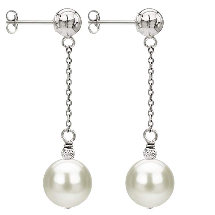 14K Gold Ball Stud Freshwater Cultured Pearl Dangle Earrings Set for Women 8-8.5mm