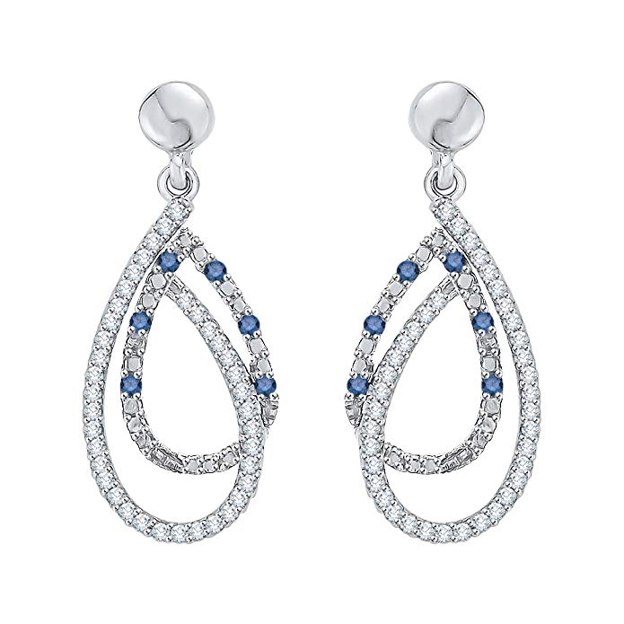 Blue and White Diamond Fashion Earrings in Gold or Sterling Silver (3/8 cttw) (Color GH, Clarity-I2-I3)