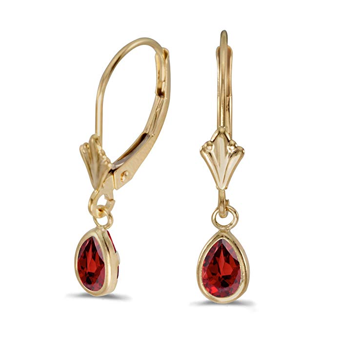 14k Yellow Gold Pear Garnet Bezel Lever-back Earrings