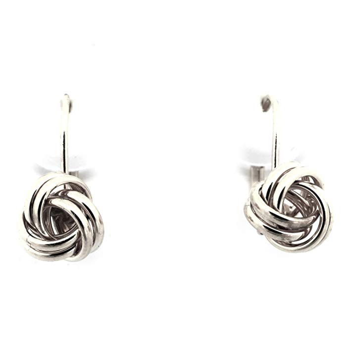 14k Yellow or White Gold 8mm Fixed Love Knot Leverback Earrings