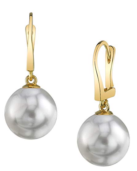 THE PEARL SOURCE 14K Gold Round Genuine White South Sea Cultured Pearl Classic Elegance Earrings for Women