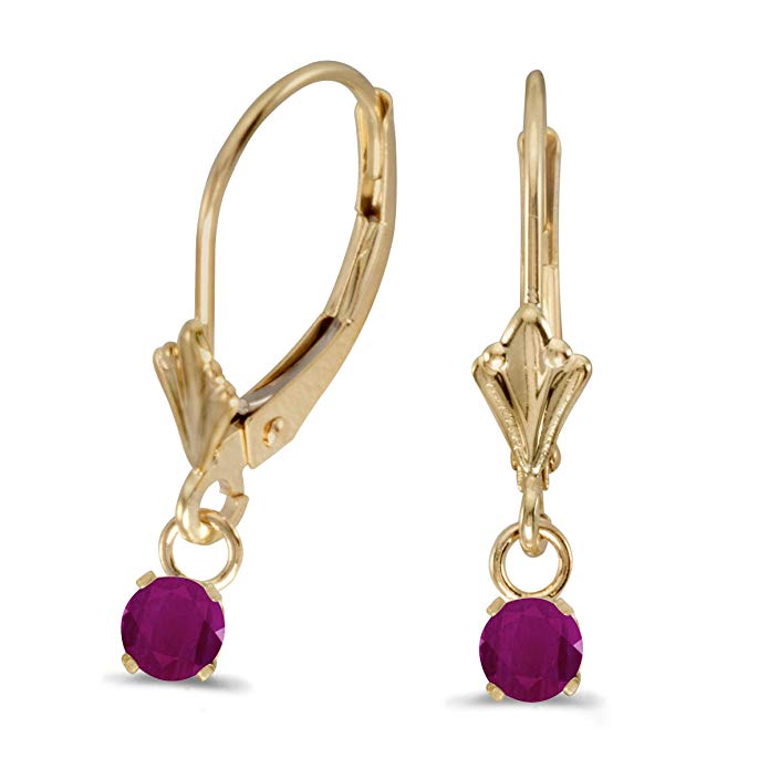 14k Yellow Gold Round Ruby Lever-back Earrings