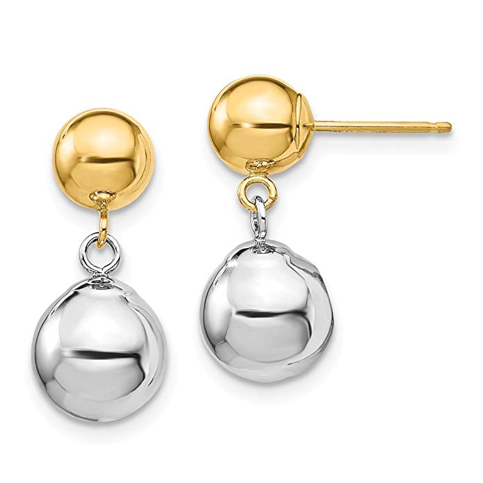 14kt Two Tone Yellow Gold Ball Drop Dangle Chandelier Post Stud Earrings Fine Jewelry For Women Gift Set