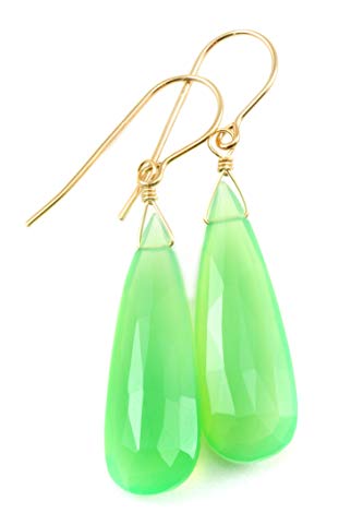 Chrysoprase Green Earrings Long Faceted Briolette Teardrop Dangles